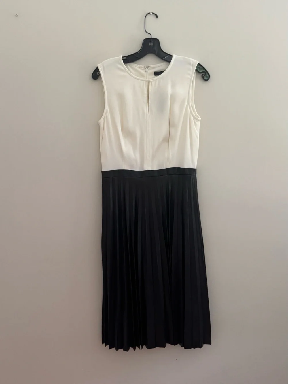 J. Crew Two-Tone Sleeveless Pleated Midi Dress - White & Black